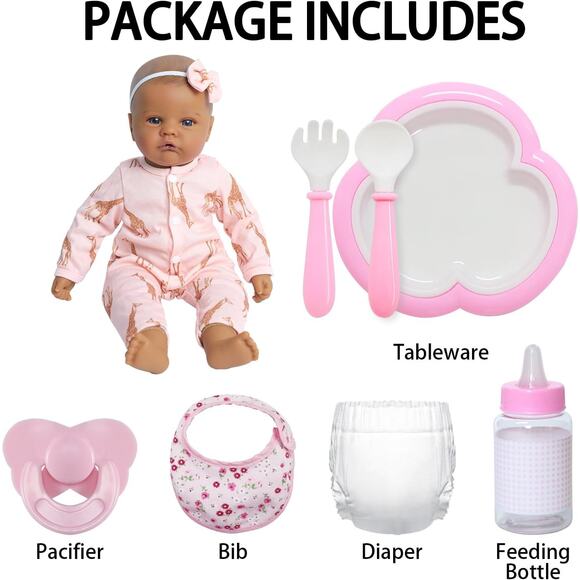 Realistic Black Reborn Baby Doll Girl 18 Inch Soft Body Lifelike Toy with Outfit - Picture 6 of 9